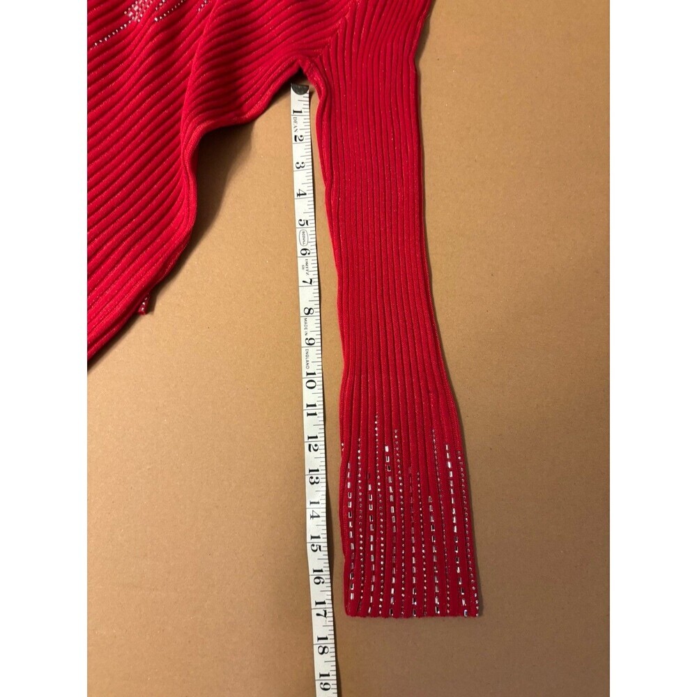 Boston Proper Rhinestone Embellished Mesh Illusion Sweater Women’s, Small, Red - Picture 10 of 10